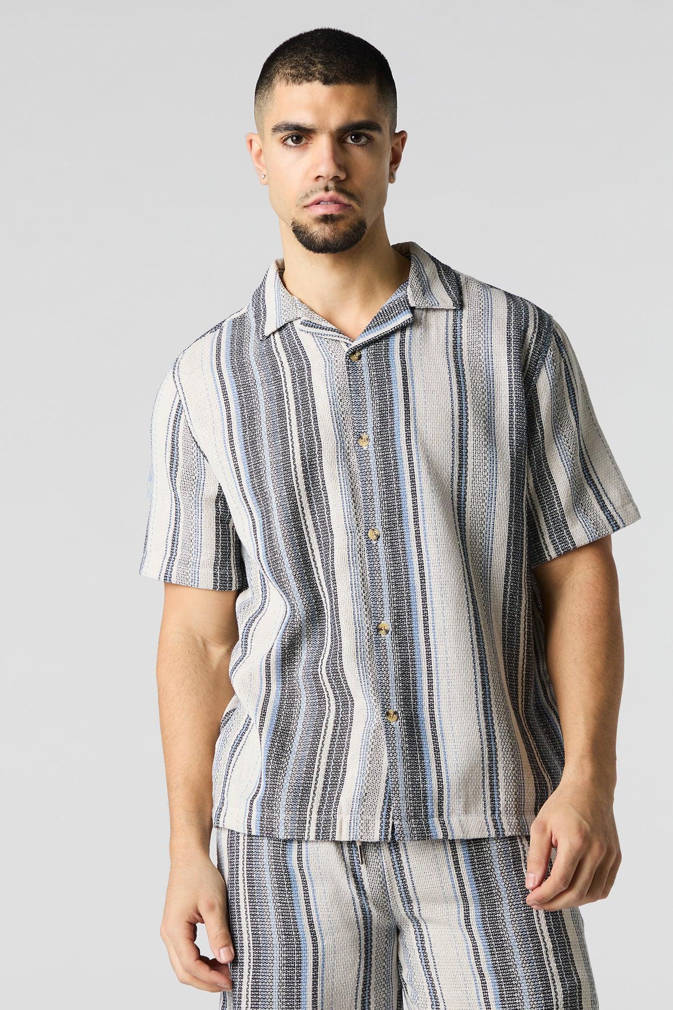 Textured Striped Knit Button-Up Top Male Product Image