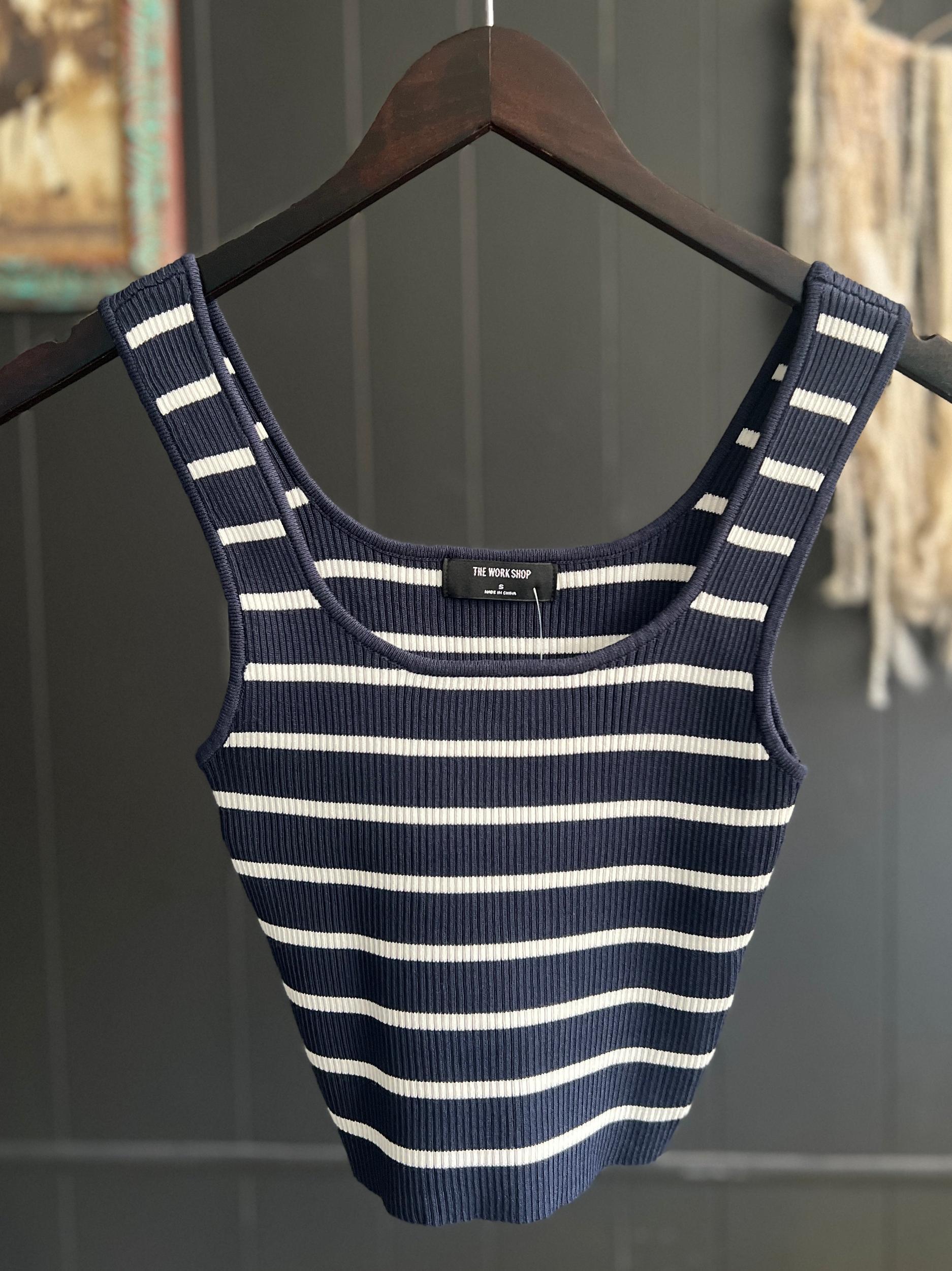 Striped Ribbed Cropped Tank - 4 Colors Product Image