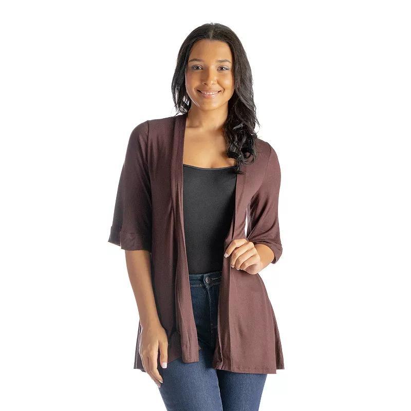 Women's 24Seven Comfort Apparel Open Front Elbow Length Sleeve Cardigan, Size: Large, Red Product Image