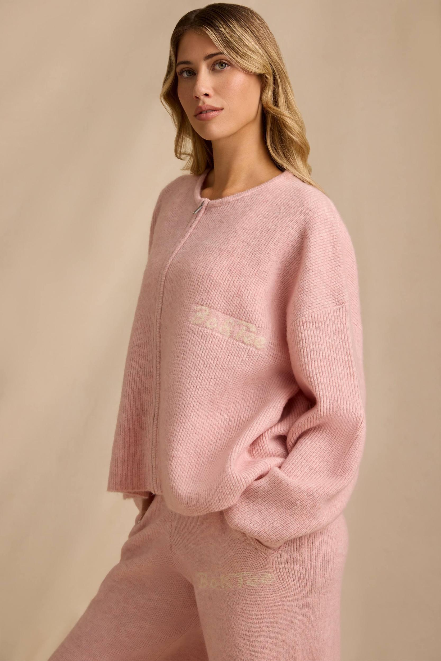 Oversized Zip-Up Cardigan in Blush Pink Product Image