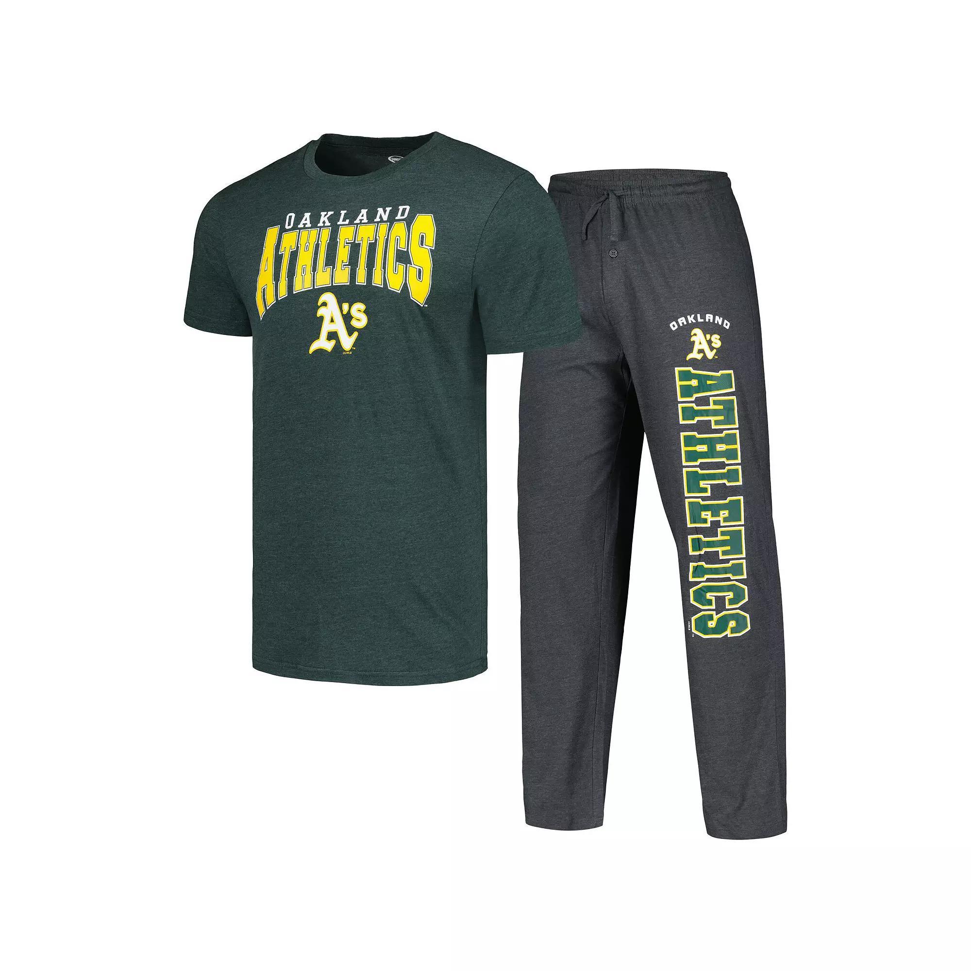 Men's Concepts Sport Charcoal/Green Oakland Athletics Meter T-Shirt & Pants Sleep Set, Size: 2XL Product Image