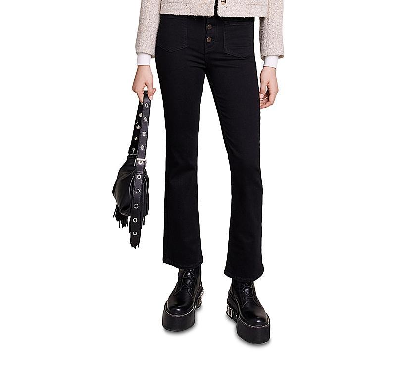 Maje Passion Button Fly Flare Jeans in Black Product Image