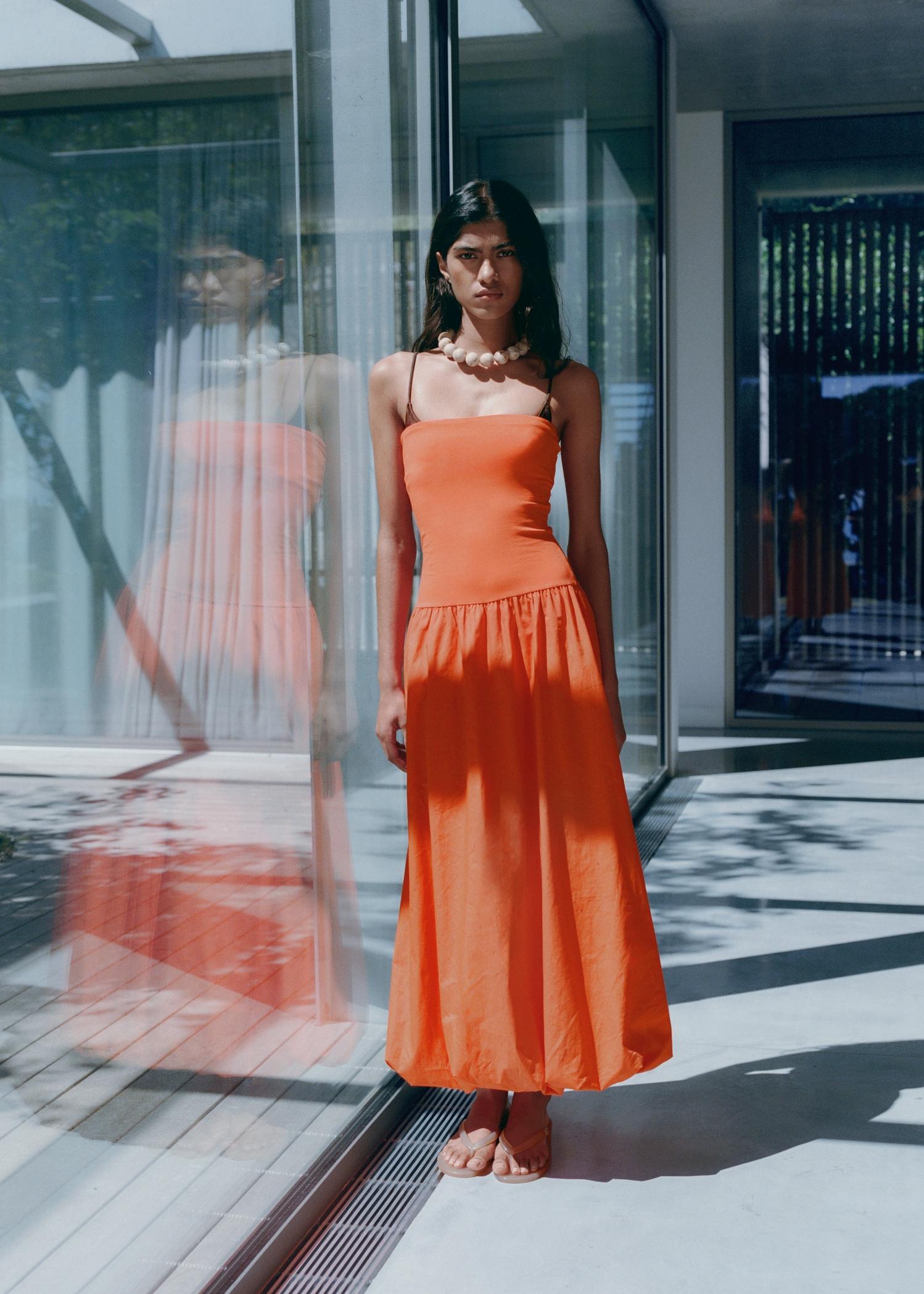 Combined knitted balloon dress - Women | MANGO USA Product Image
