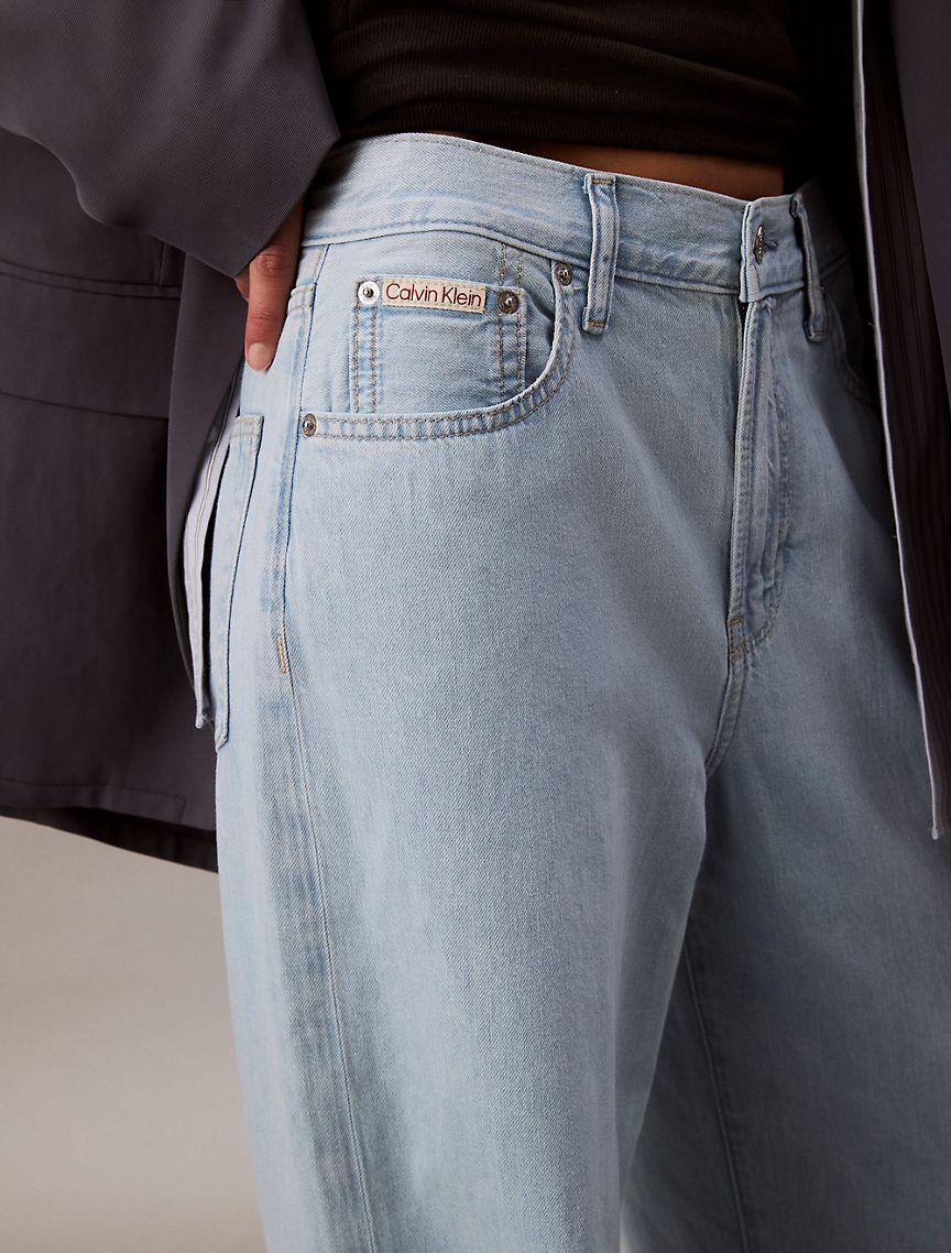 Calvin Klein Womens Linen Blend Wide Leg Jeans - Blue Product Image