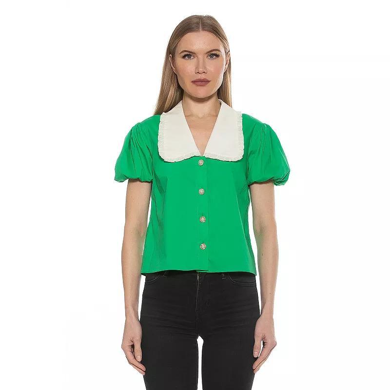 Women's ALEXIA ADMOR Sandra Short Sleeve Top with Embellished Button, Size: 8, Pink Product Image