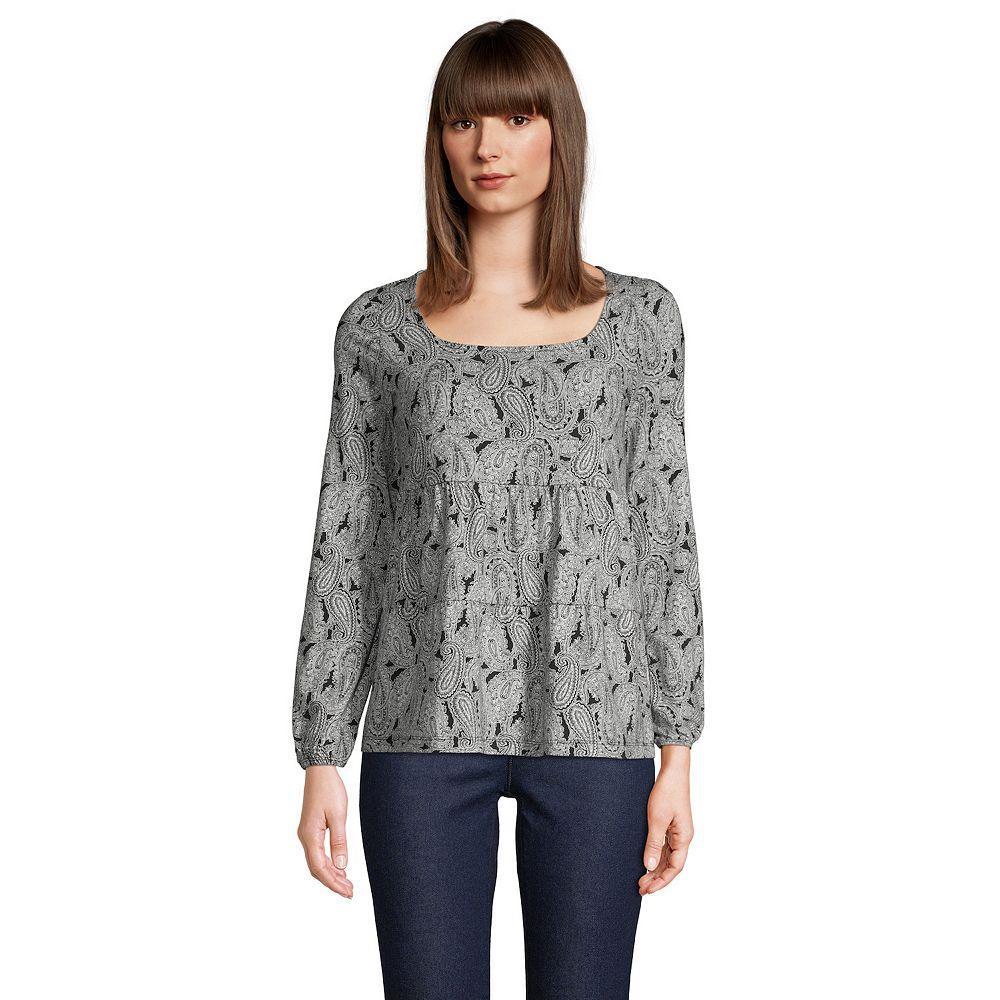 Women's Lands' End Squareneck Tiered Top, Size: Medium, Black Motif Paisley Product Image