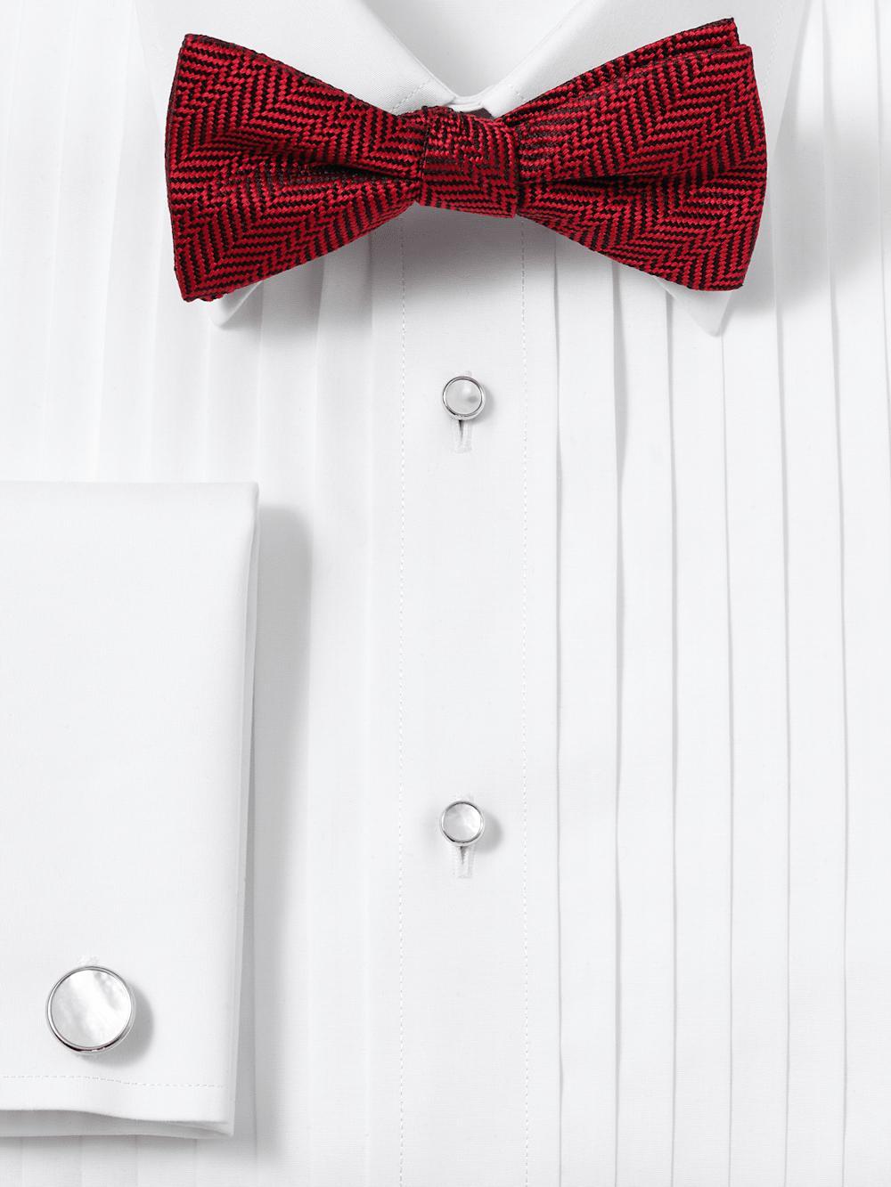 Herringbone Woven Silk Pre-tied Bow Tie - Red Product Image