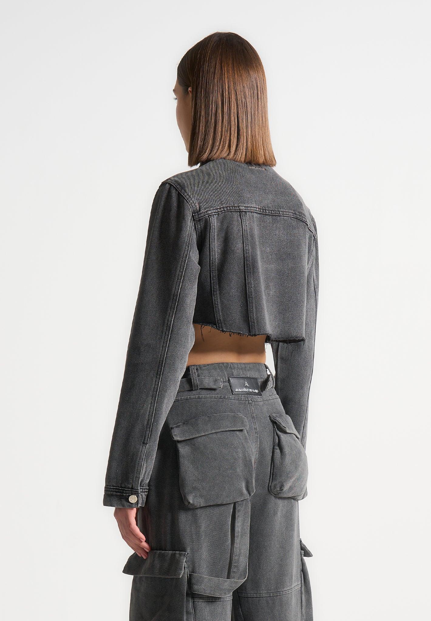 Cropped Tacked Sleeve Jacket - Washed Grey Female Product Image