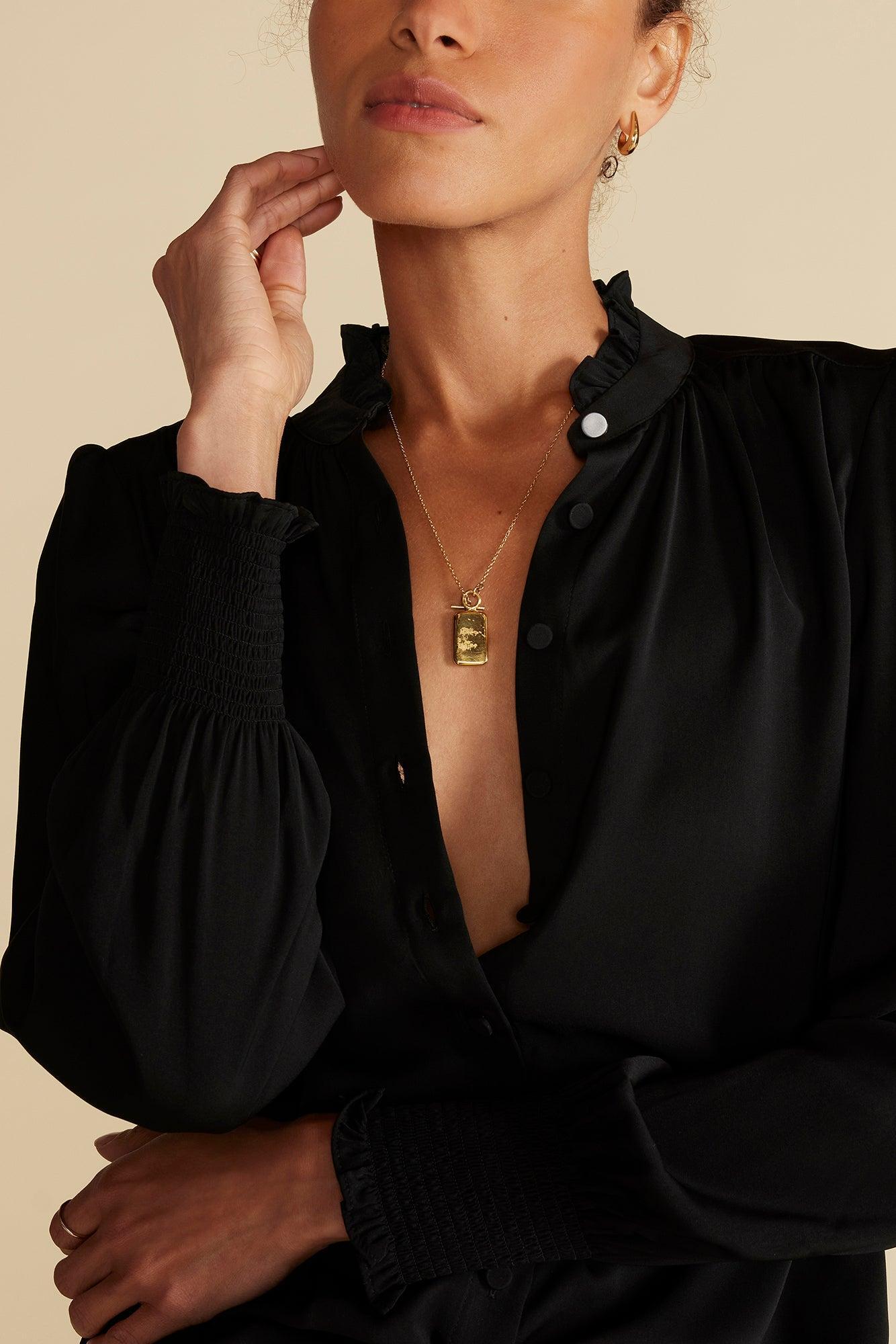 Charlotte Ruffled Recycled Sateen Blouse - Black Product Image