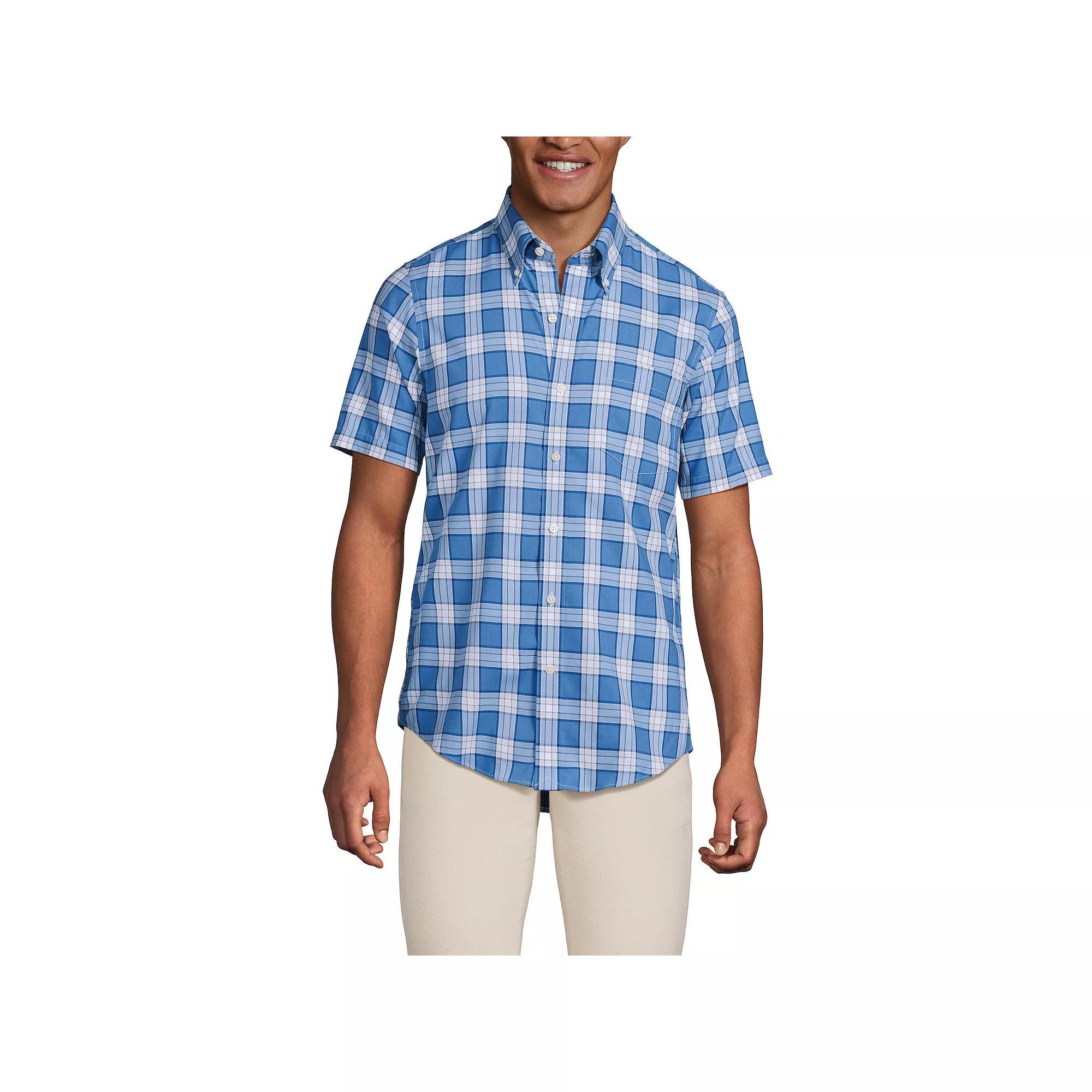 Big & Tall Lands' End No-Iron Button-Down Shirt, Men's, Size: Large Tall, Rain Blue Windowpane Product Image
