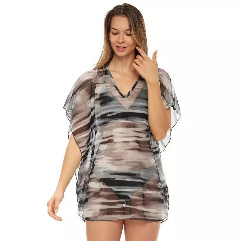 Women's Jordan Taylor Printed Mesh Kaftan Swim Cover-Up, Size: Small, Gray Product Image