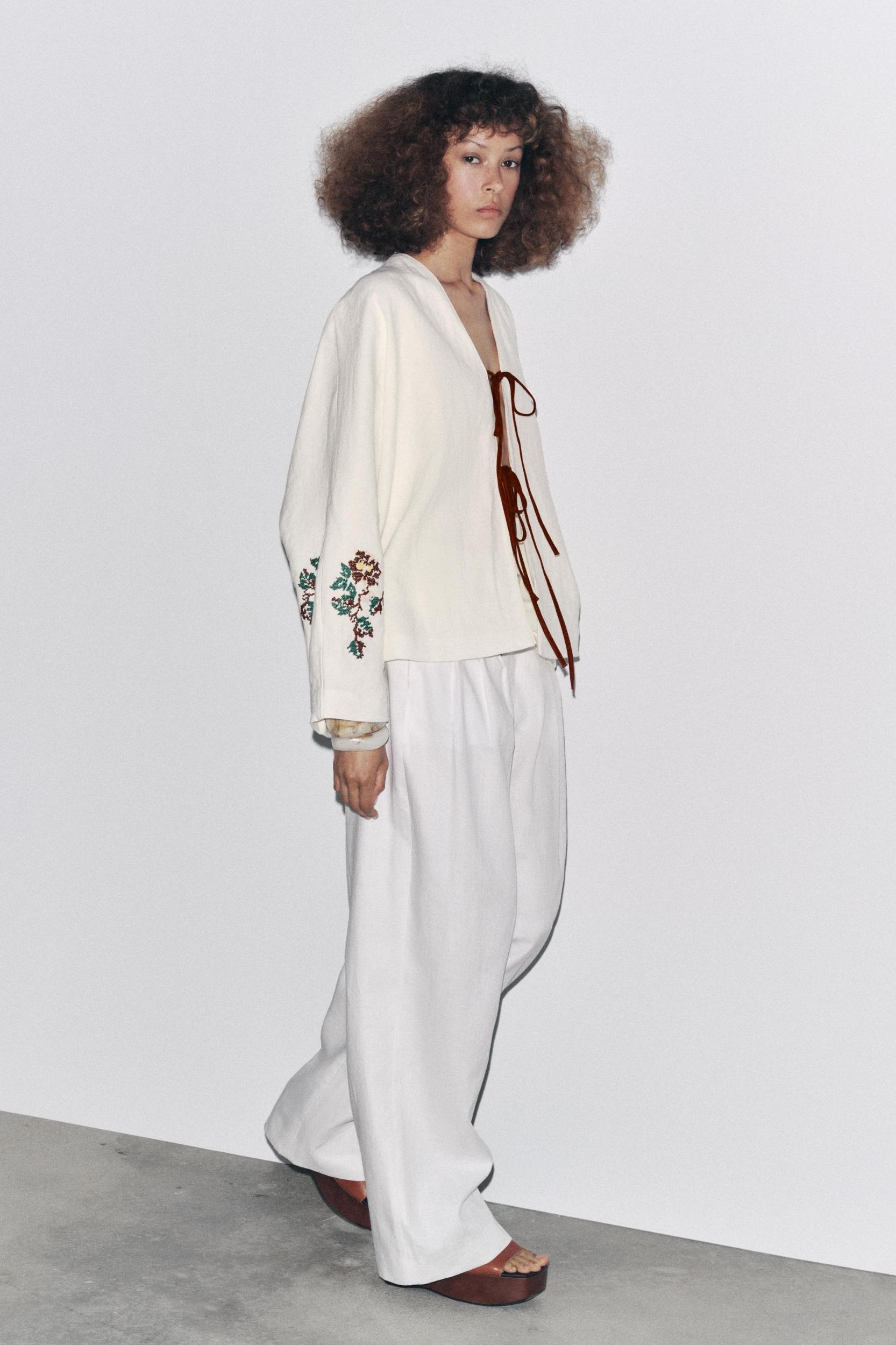 100% LINEN EMBROIDERED KIMONO Product Image