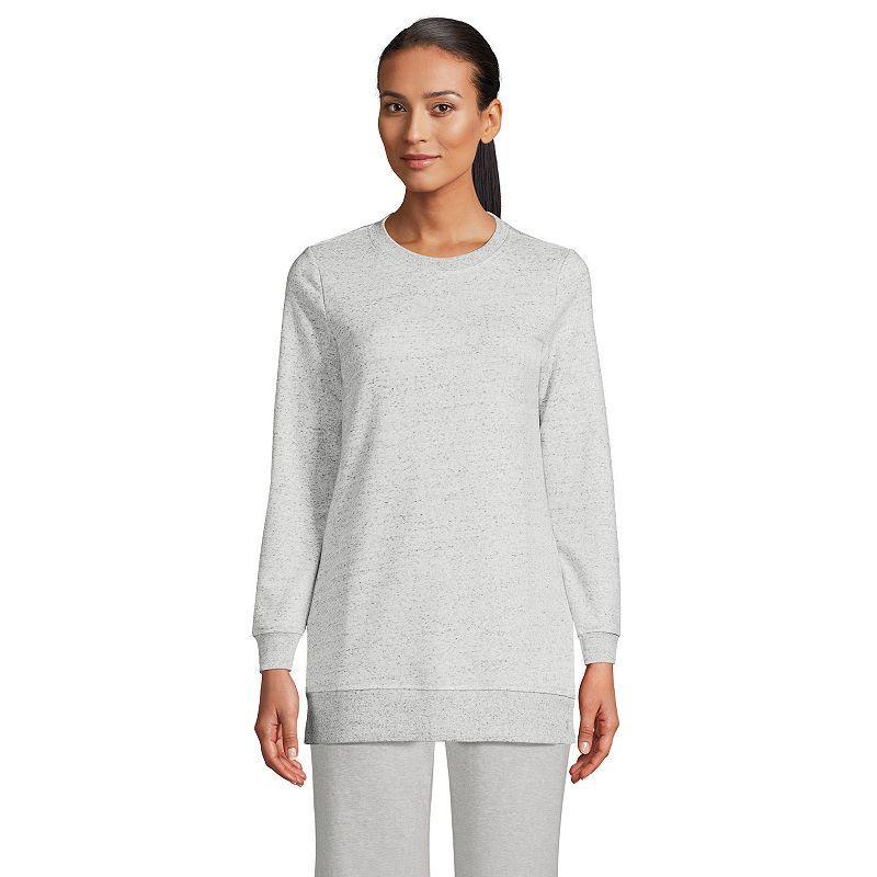 Petite Lands End Serious Sweats Crewneck Sweatshirt Tunic, Womens Gray Flecked Grey Product Image
