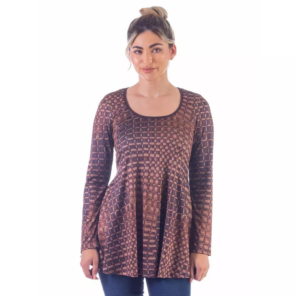 Women's 24Seven Comfort Apparel Brown Scoop Neck Long Sleeve Tunic Top, Size: Small, Brown Team Product Image