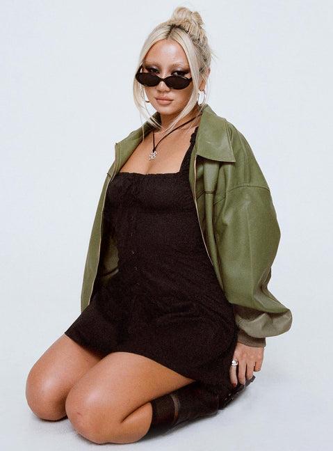 Goldsmith Faux Leather Bomber Jacket Green Product Image