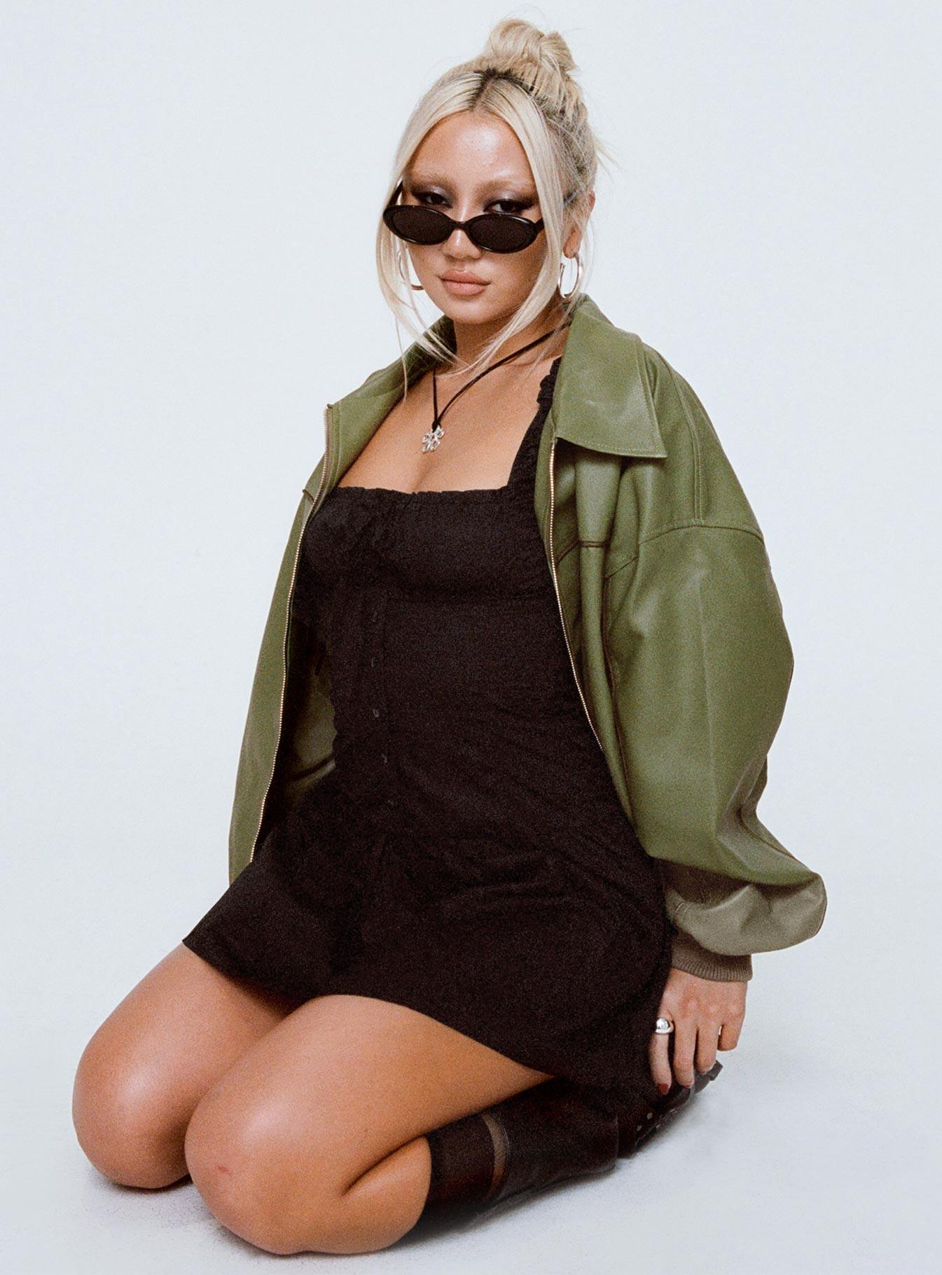 Goldsmith Faux Leather Bomber Jacket Green Product Image
