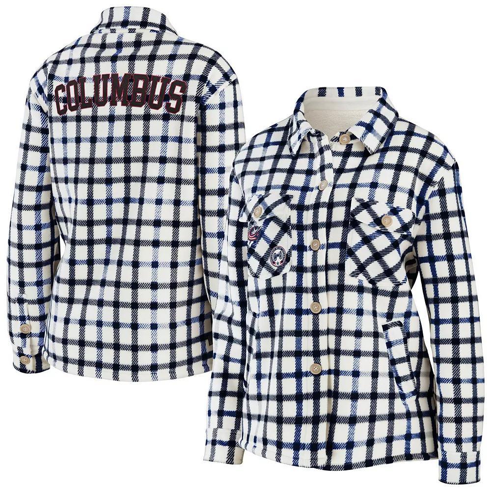Women's WEAR by Erin Andrews Oatmeal Chicago Blackhawks Plaid Button-Up Shirt Jacket, Size: 2XL, Team Product Image