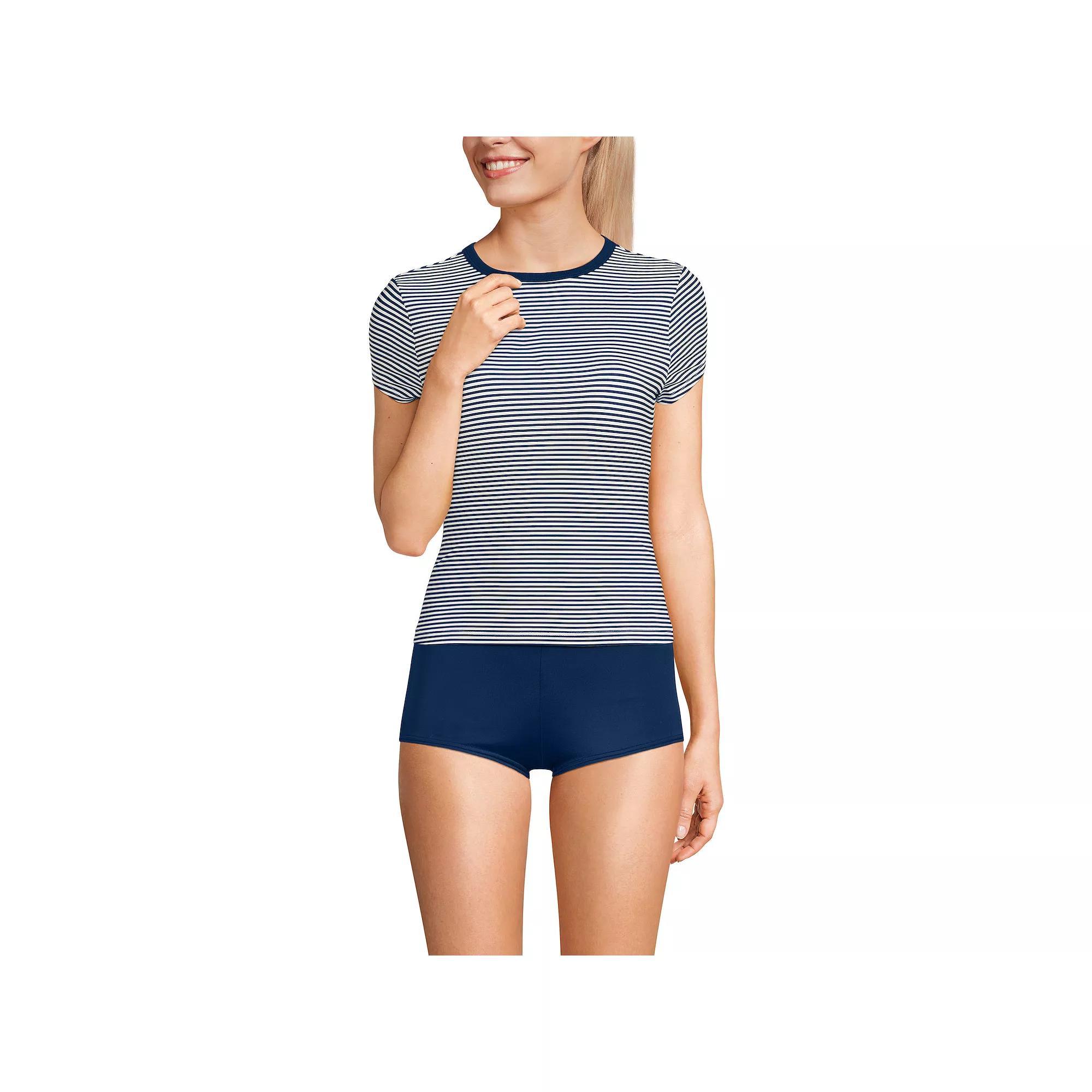 Women's Lands' End Cap Sleeve Fitted UPF 50 Rashguard with Built-In Bra, Size: XL, Blue Mini Stripe Product Image