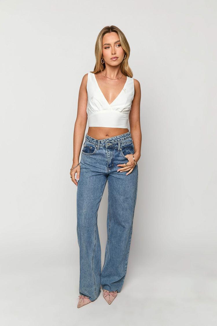 Dahlia White Embellished Crop Top Product Image