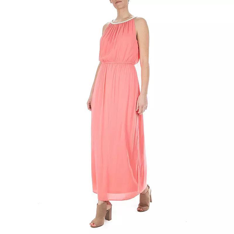 Women's Nina Leonard Rope-Braid Halter-Neck Maxi Dress, Size: XL, Sugar Pink Product Image