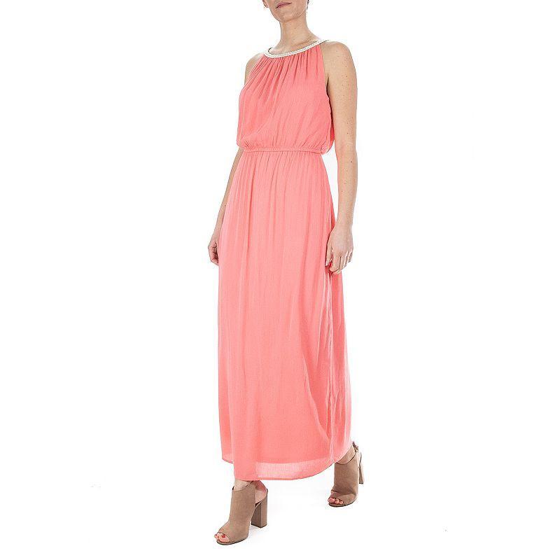 Women's Nina Leonard Rope-Braid Halter-Neck Maxi Dress, Size: XL, Sugar Pink Product Image