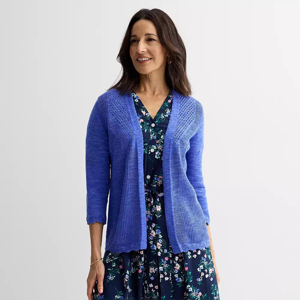 Women's Croft & Barrow® Pointelle Knit Open-Front Cardigan, Size: Large, Xander Purple Product Image