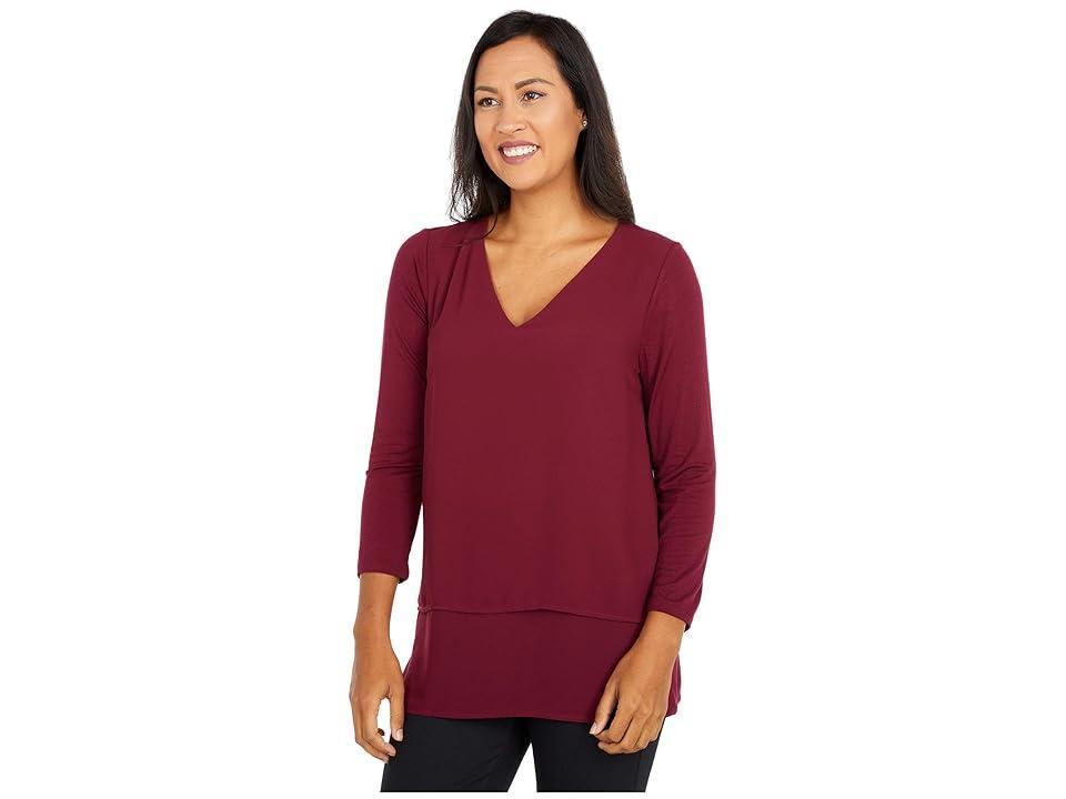 MICHAEL Michael Kors V-Neck Mixed Media (Dark Ruby) Women's Clothing Product Image