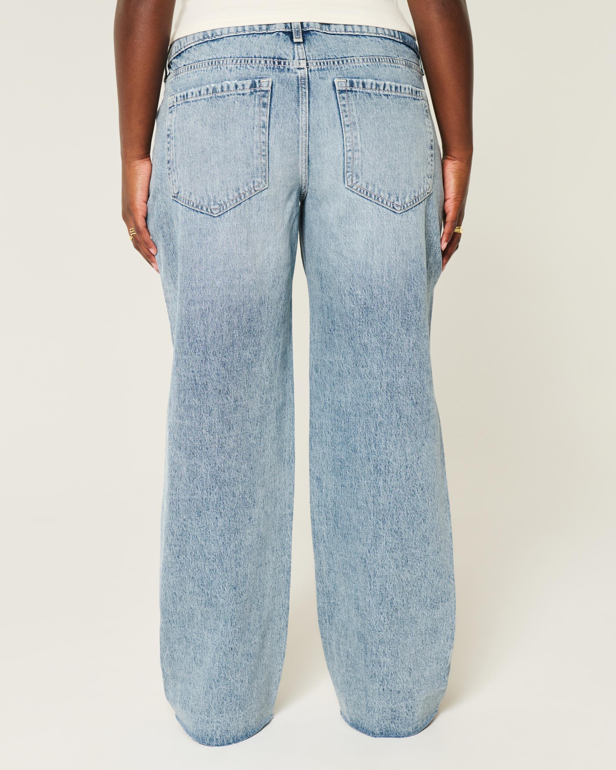 Curvy Low-Rise Ripped Medium Wash Baggy Jeans Product Image