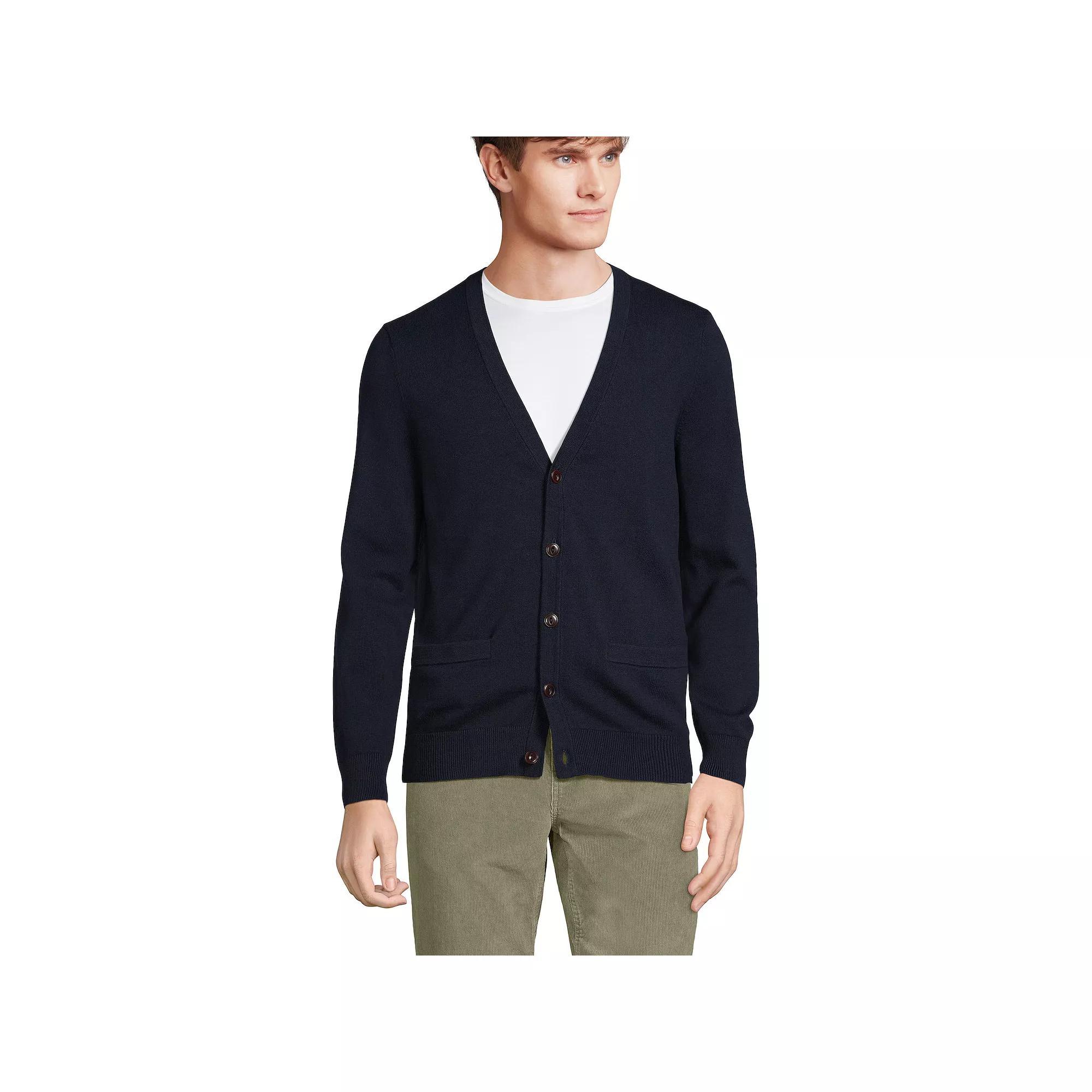 Big & Tall Lands' End Cotton Cardigan, Men's, Size: Medium Tall, Black Product Image