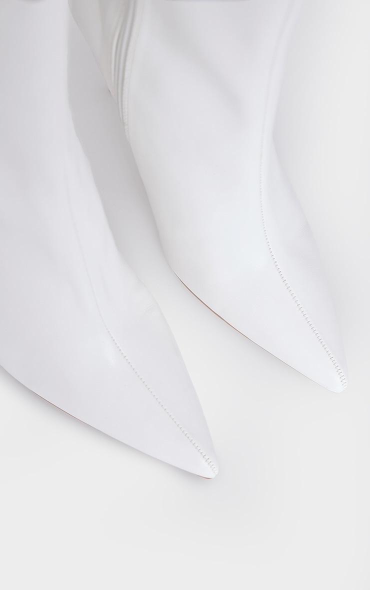 White Pu Point Toe Mid Heeled Ankle Boots Product Image