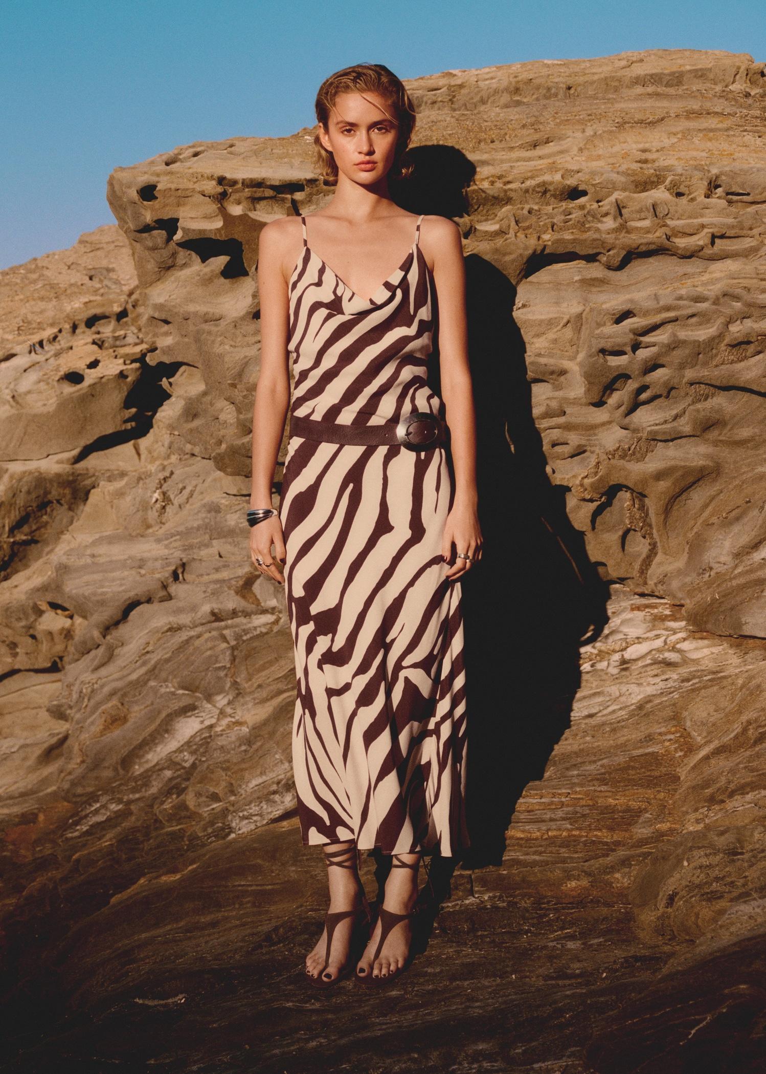 Animal-print dress with draped neckline - Women | MANGO USA Product Image