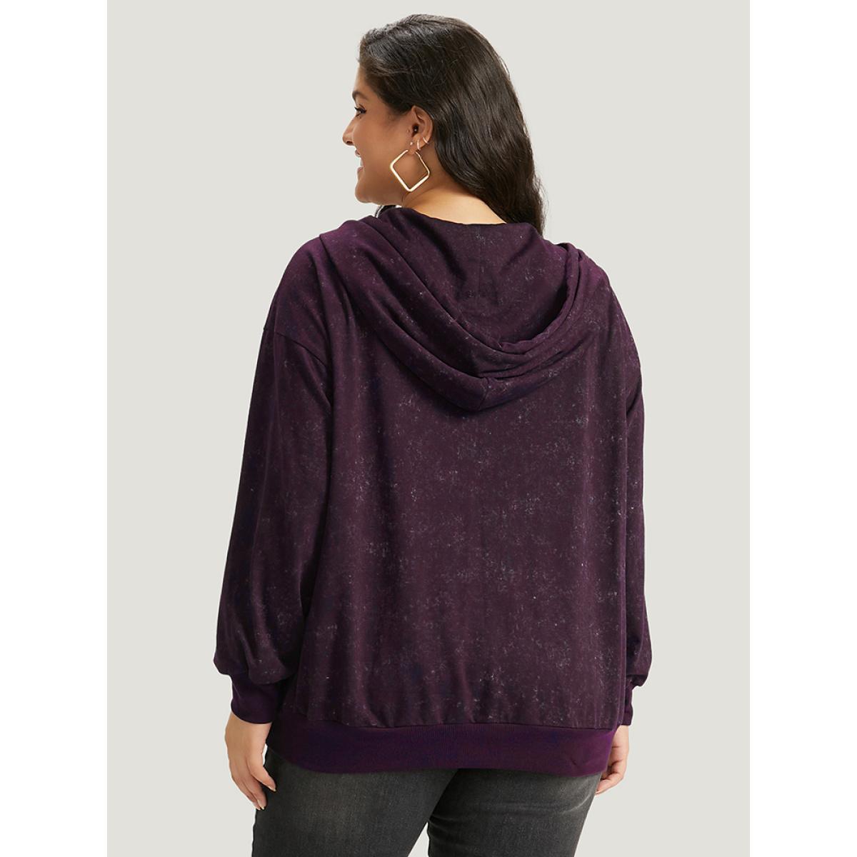 Plus Size Heather Hooded Drawstring Pocket Zipper Fly Sweatshirt Women Purple Casual Elastic cuffs Hooded Everyday Sweatshirts BloomChic 18-20/2X Product Image