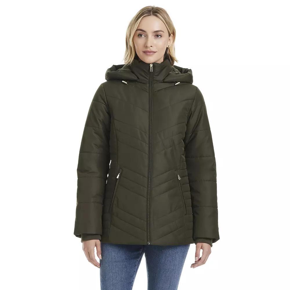 Women's d.e.t.a.i.l.s Triple Chevron Puffer Jacket with Detachable Hood, Size: XXL, Beige Product Image