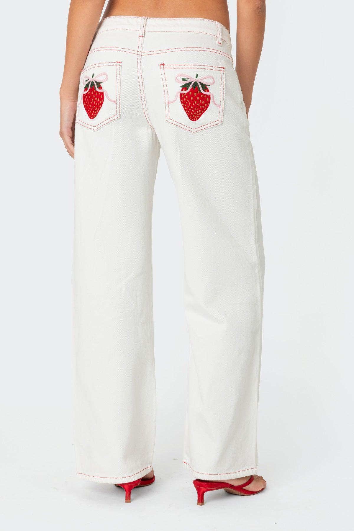 Strawberry Bow Pocket Jeans Product Image