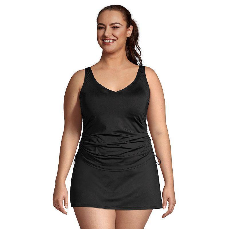 Womens Lands End Ruched UPF 50 Underwire D-Cup Tankini Top Deep Blue Product Image