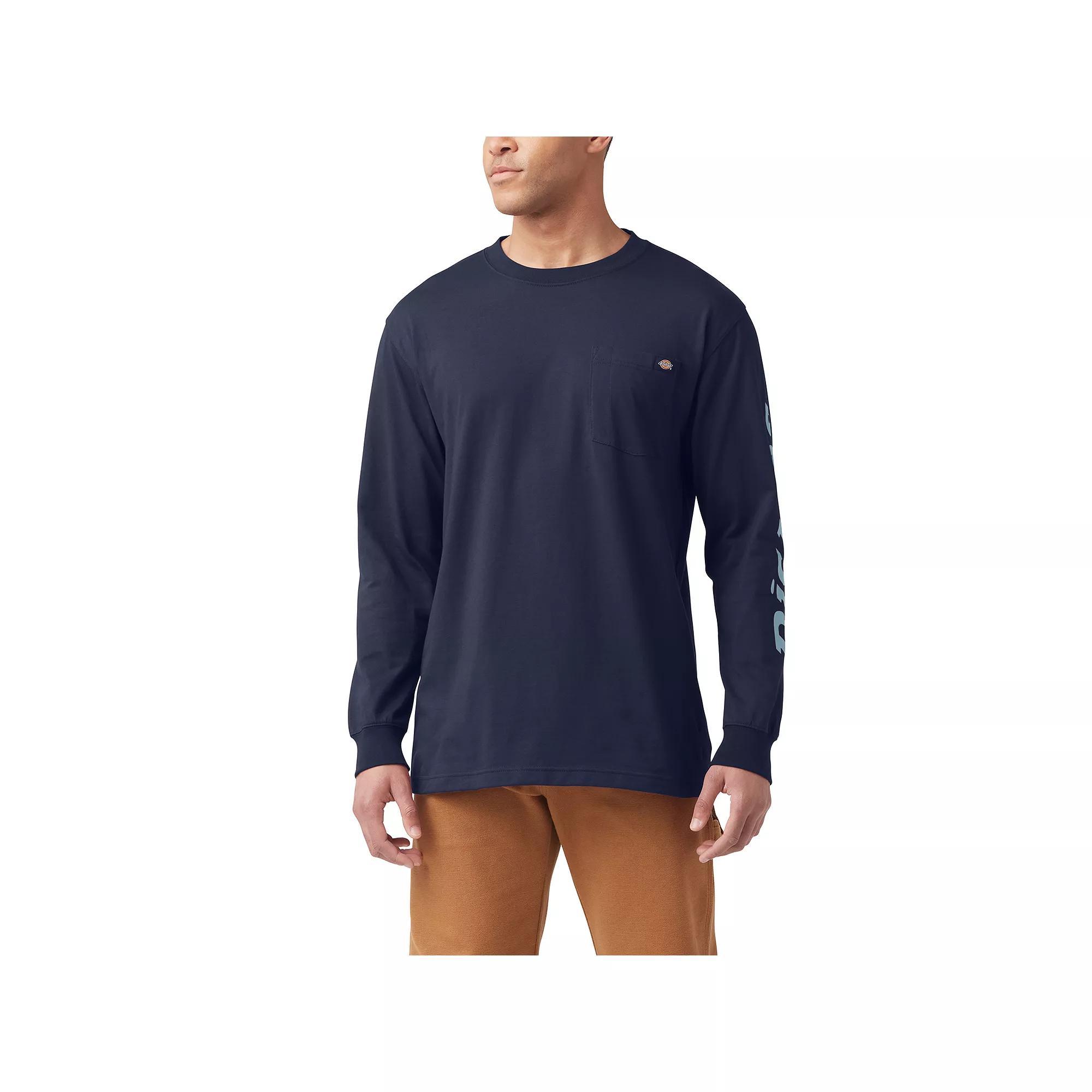 Men's Dickies Wordmark Graphic Long Sleeve Tee, Size: Small, Black Iris Product Image