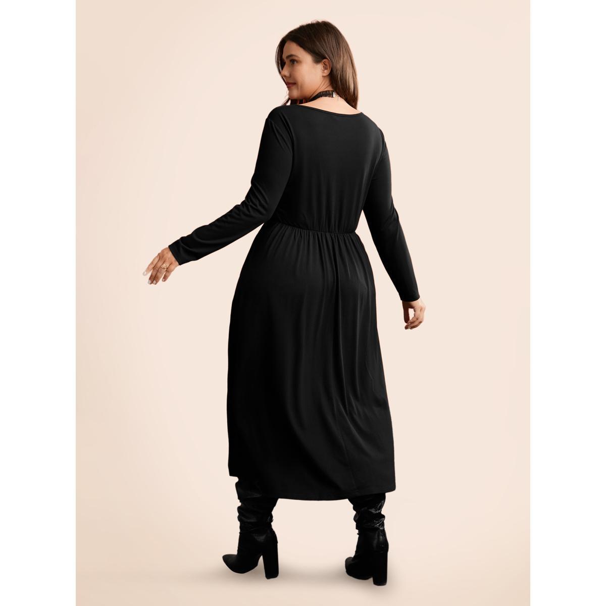 Plus Size Stretchy Knit Adjustable Tie Frill Trim Midi Dress Coral Women Cocktail Wraparound straps Party Curvy Bloomchic 30/6X Product Image