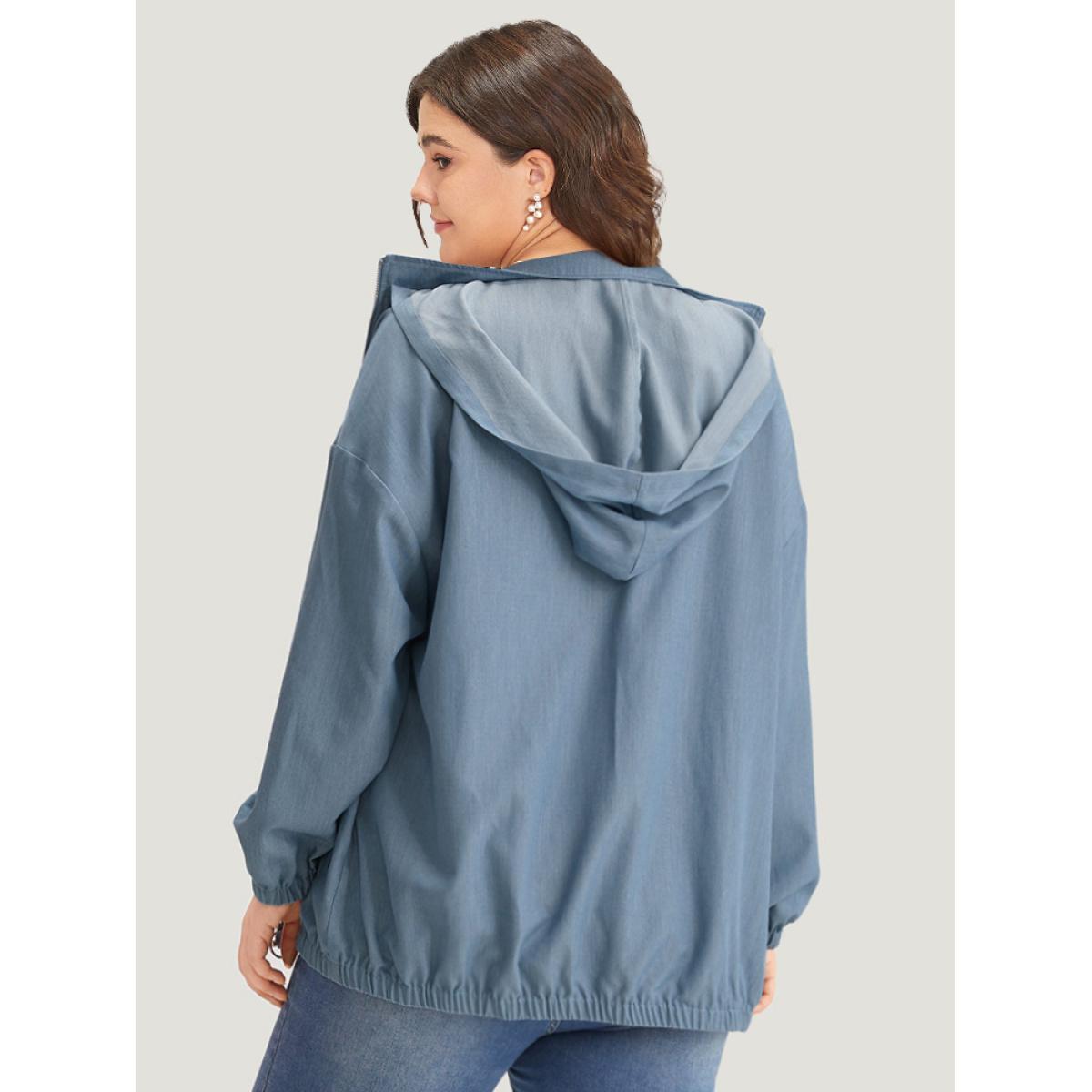 Plus Size Lapel Collar Hooded Zipper Pocket Elastic Hem Jacket Women Stone Elastic cuffs Pocket Dailywear Jackets BloomChic 12/L Product Image