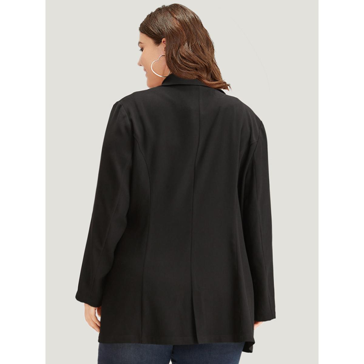 Plus Size Lapel Collar Zipper Button Up Blazer Black Women Work Plain Plain Sleeve Long Sleeve Lapel Collar 26/4X Pocket Office Blazers BloomChic Product Image