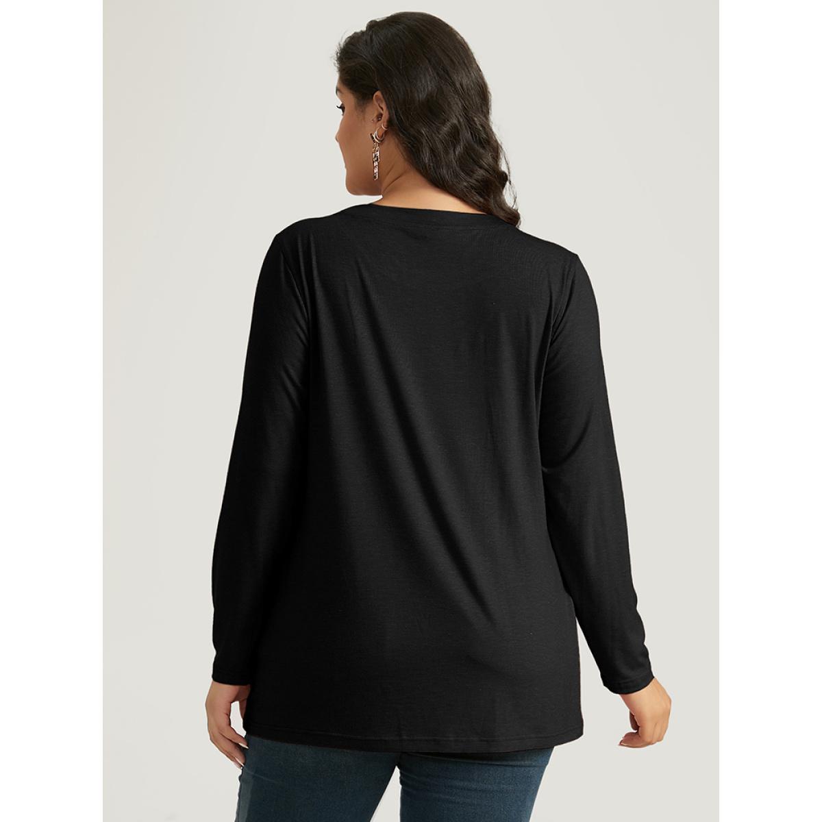 Plus Size Halloween Three Pumpkin Print Crew Neck T-shirt Black Women Casual Printed Halloween Festival-Halloween T-shirts BloomChic 22-24/3X Product Image