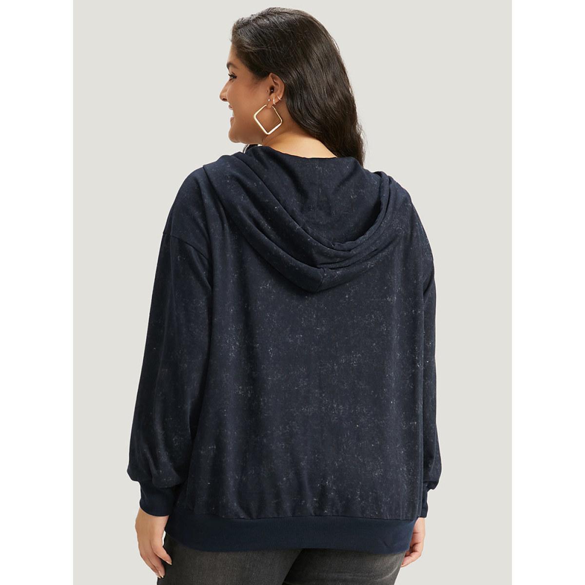 Plus Size Heather Hooded Drawstring Pocket Zipper Fly Sweatshirt Women Midnight Casual Elastic cuffs Hooded Everyday Sweatshirts BloomChic 12/L Product Image