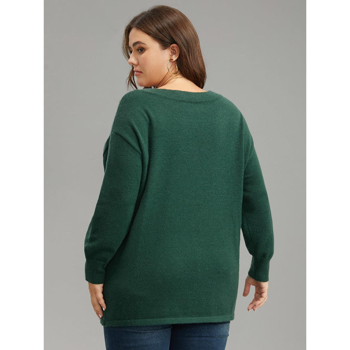 Plus Size Supersoft Essentials Round Neck Geometric Pullover DarkGreen Women Casual Loose Long Sleeve Round Neck Dailywear Pullovers BloomChic 18-20/2X Product Image