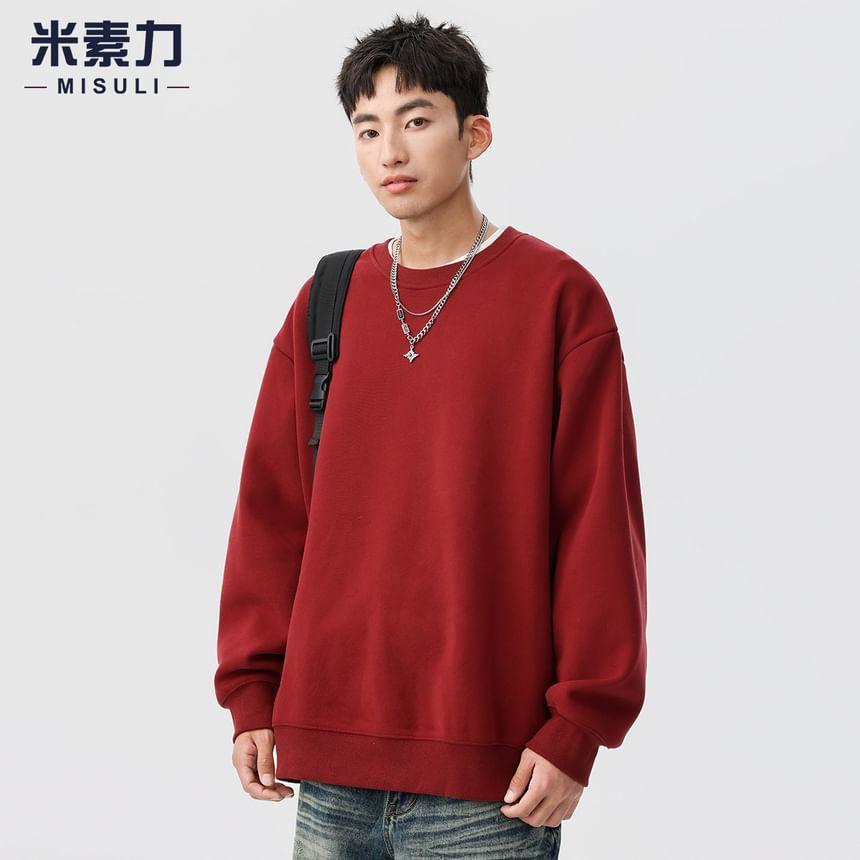 Long-Sleeve Crew Neck Plain Sweatshirt Product Image