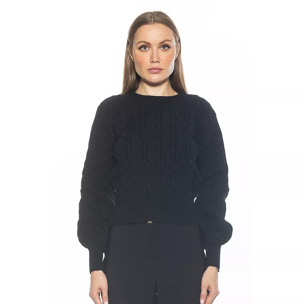 Women's ALEXIA ADMOR Berli Crewneck Bubble Sleeve Cable Knit Sweater, Size: XL, Black Product Image