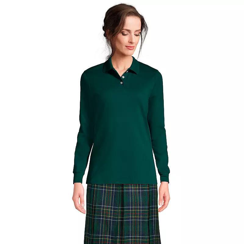 Women's Tall Lands' End School Uniform Long Sleeve Interlock Polo, Size: Small Tall, White Product Image