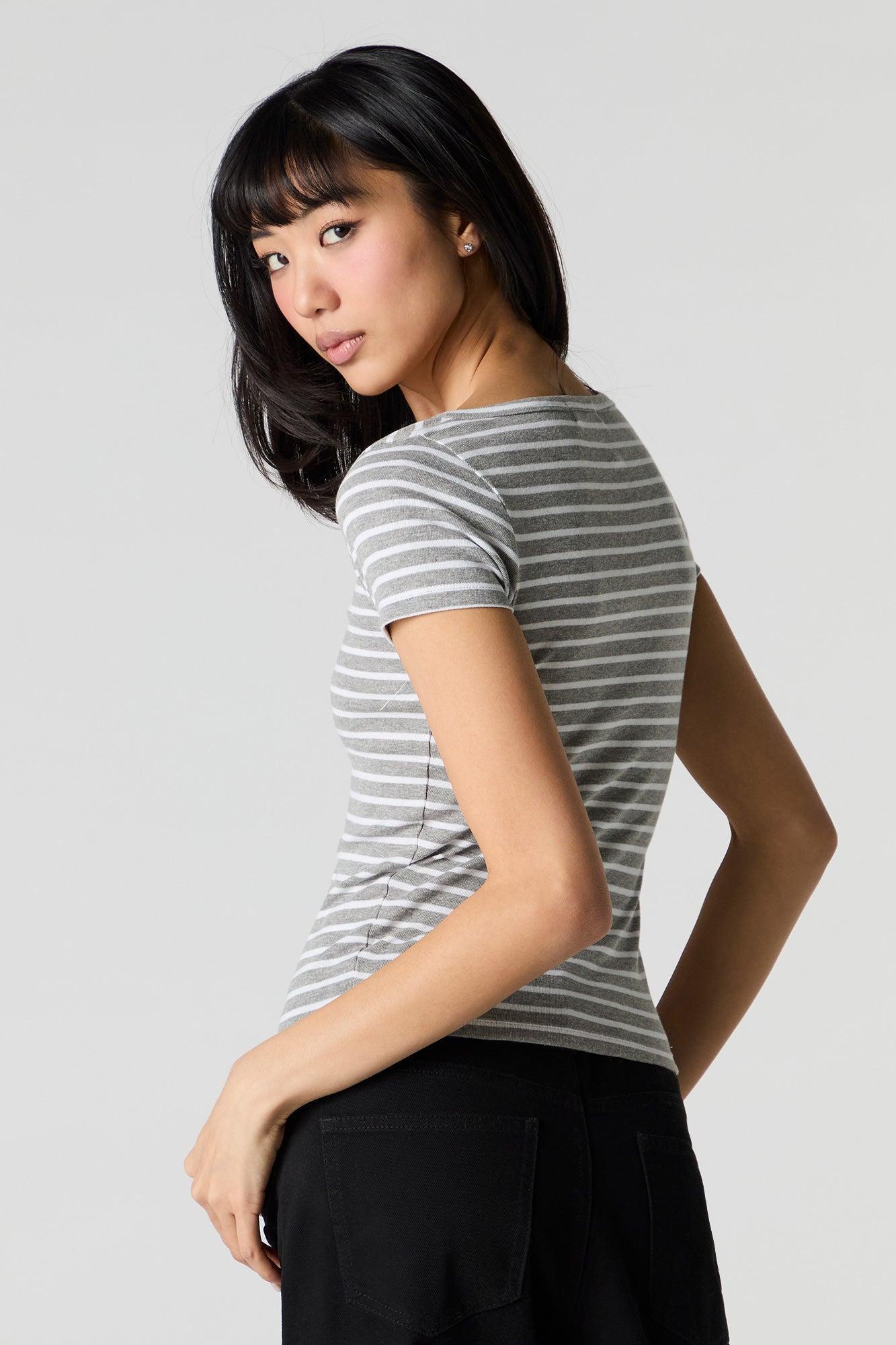 Ribbed Henley T-Shirt Female Product Image