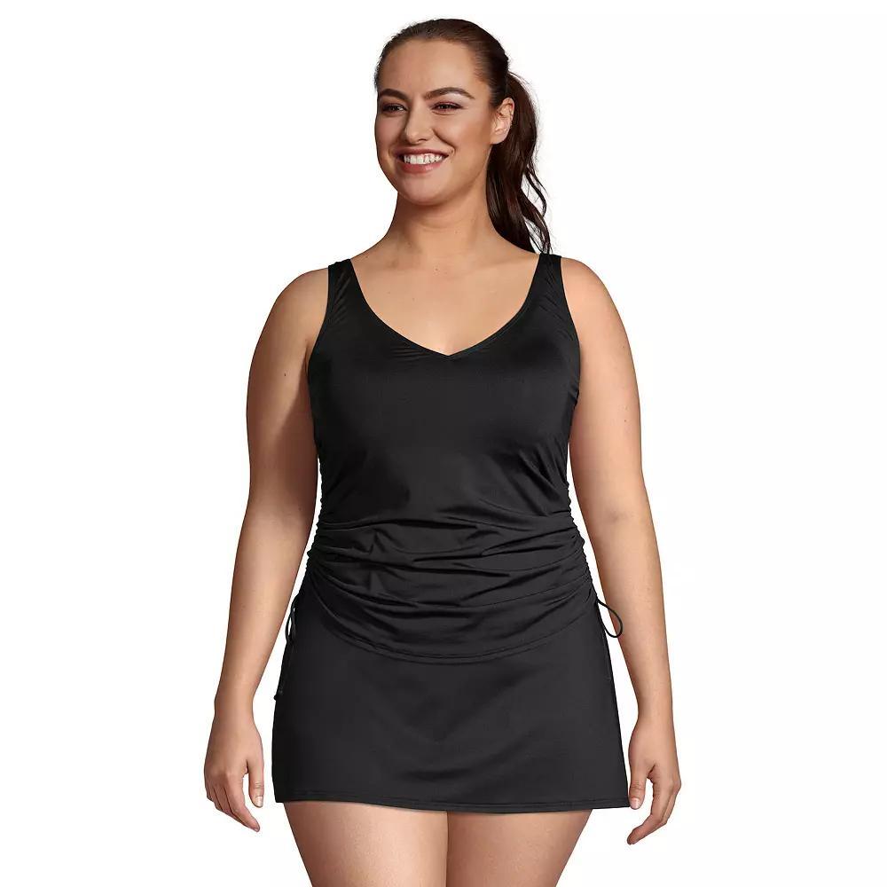 Womens Lands End Ruched UPF 50 Underwire D-Cup Tankini Top Deep Blue Product Image