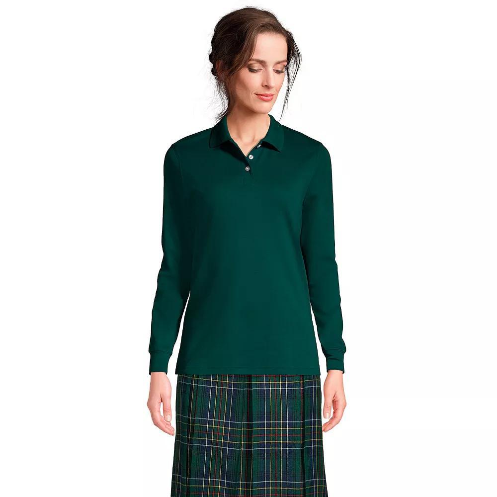 Women's Tall Lands' End School Uniform Long Sleeve Interlock Polo, Size: Small Tall, White Product Image