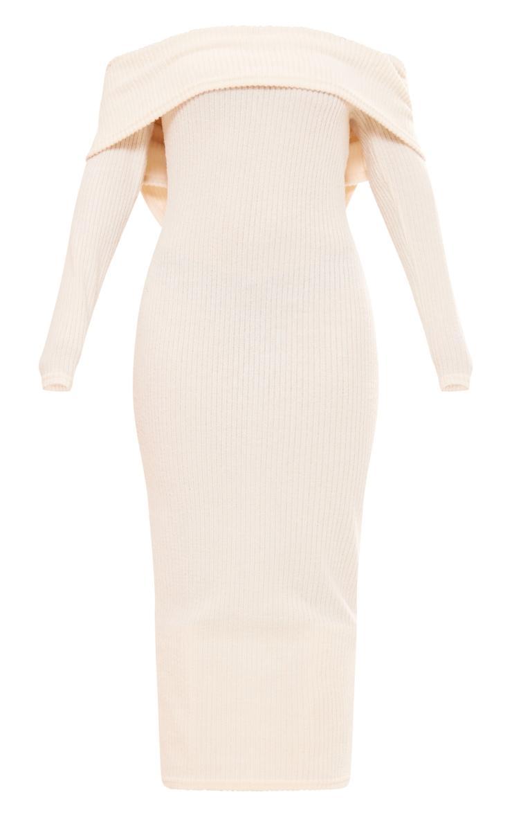 Cream Brush Rib Bow Detail Midi Dress Product Image