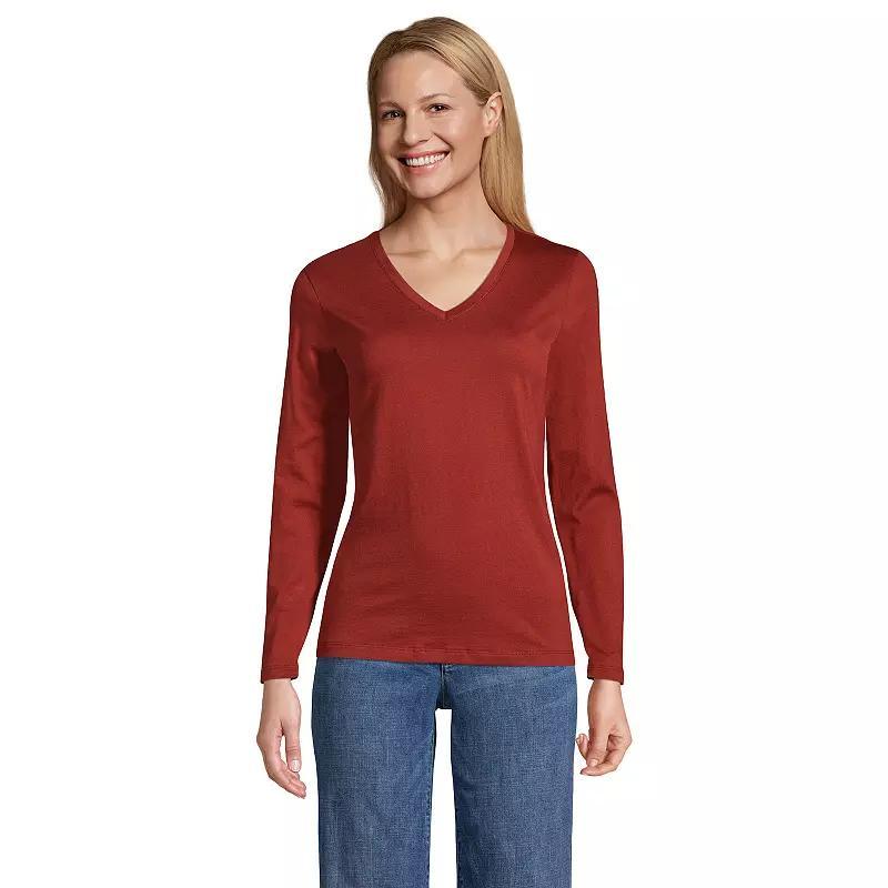 Women's Lands' End Relaxed-Fit Supima Long Sleeve Cotton V-Neck Tee, Size: Small, Deep Blue Flowers Product Image
